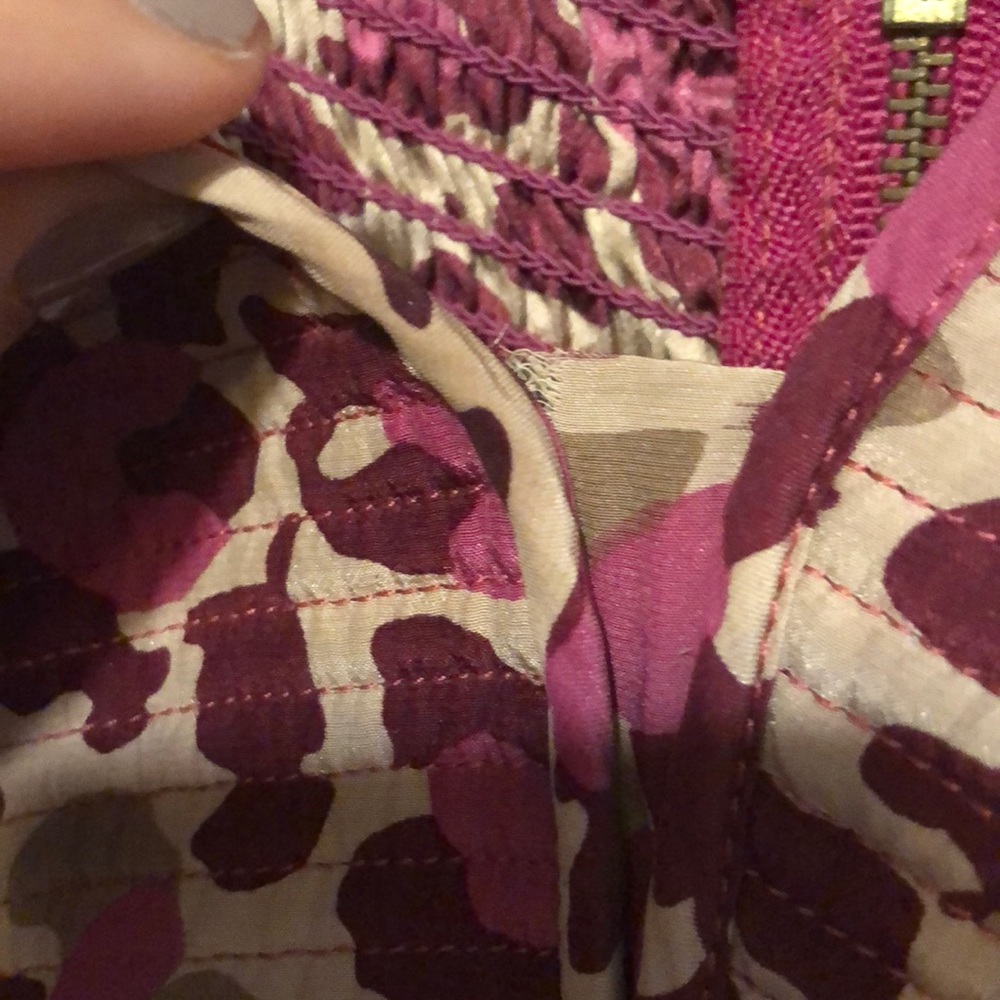 Parker Silk Print Dress Maroon and Tan Small - Picture 5 of 8